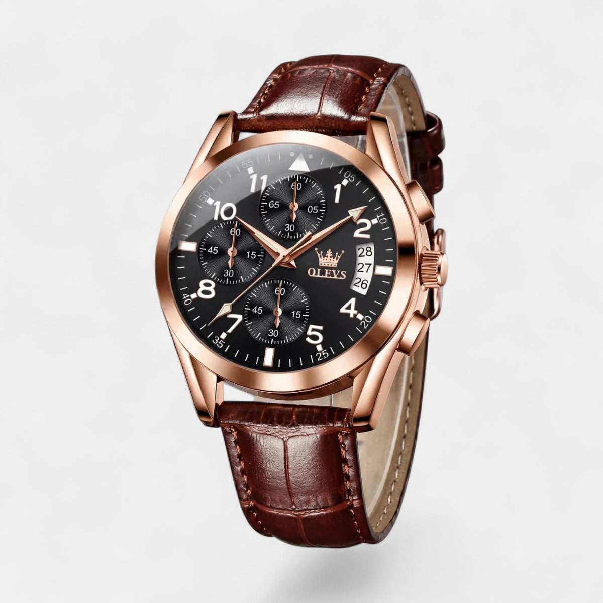 Men's quartz watch with leather strap – Chronograph design