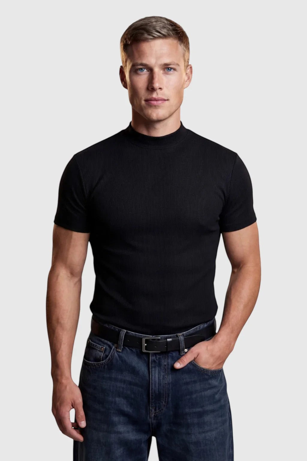Men's Fitted Stretch T-Shirt – Slim Fit Ribbed Neck