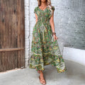 Women’s Bohemian V-Neck Maxi Dress – Relaxed Fit Fluid Skirt | Lightweight Woven Fabric