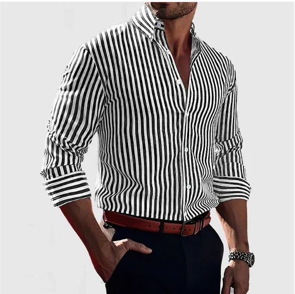 Men's striped linen shirt – long sleeves button fastening