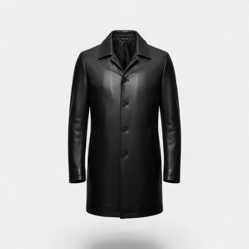 Calder Mayne | Men's Leather Coat with Lapels – Quilted Winter Fleece Parka