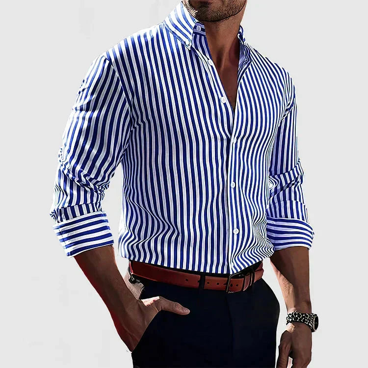 Men's striped linen shirt – long sleeves button fastening