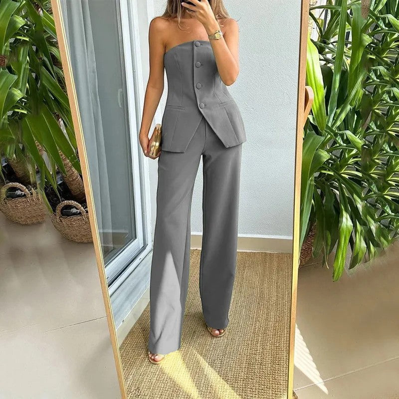 Calder Mayne | Women's Two-Piece Strapless Woven Fabric Trouser Suit
