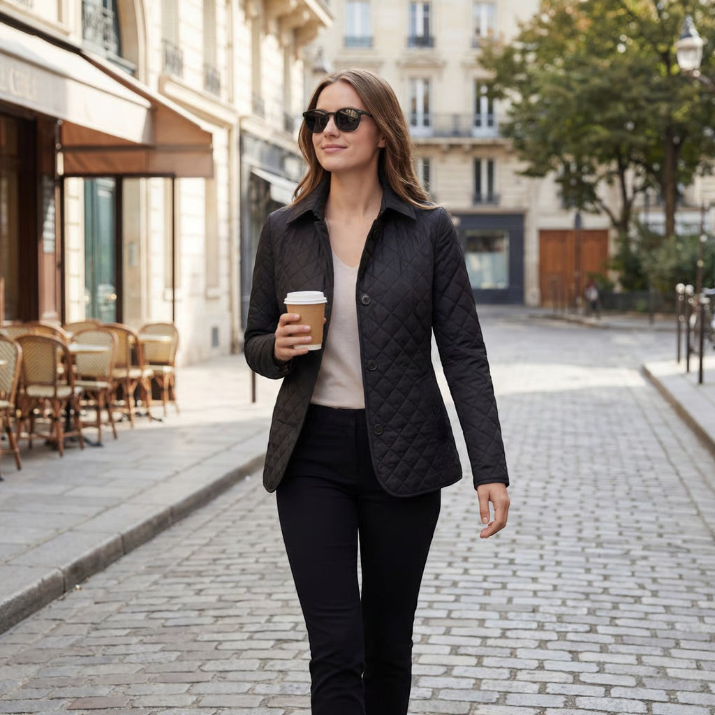 Women's Quilted Padded Cotton Lapel Jacket – Structured Slim Fit