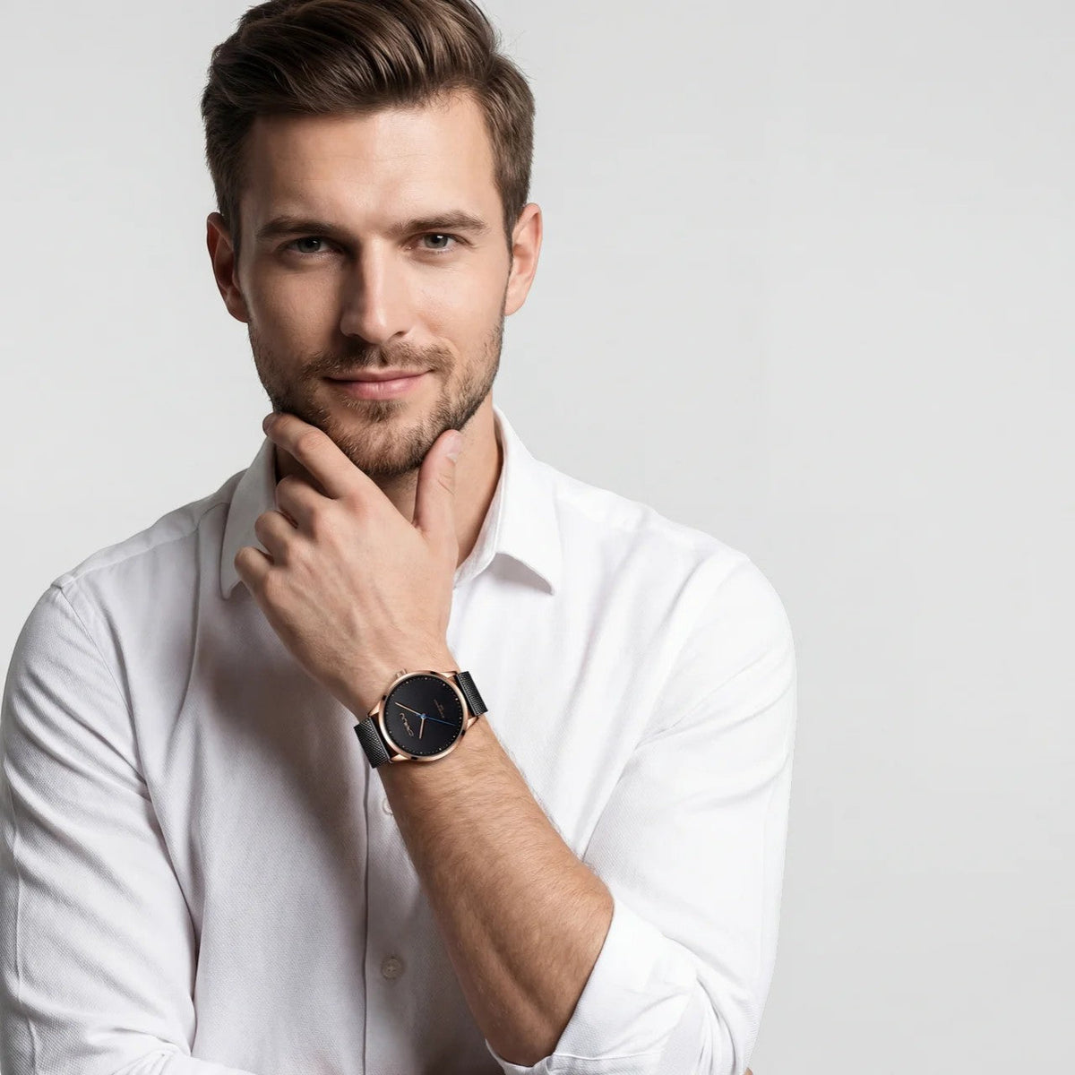 Men's Quartz Watch Stainless Steel Mesh – Minimalist Round Dial