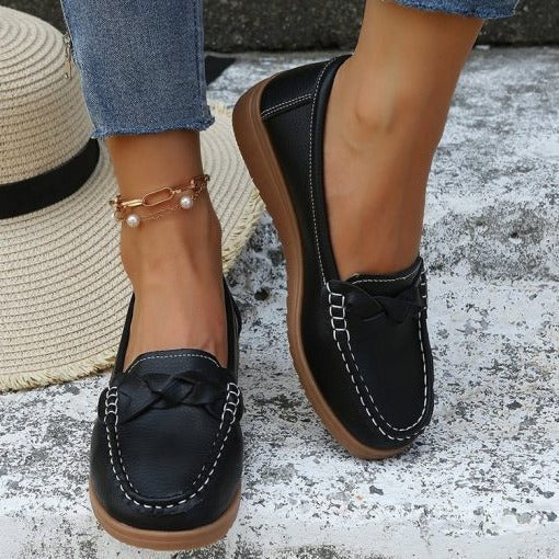 Women's Casual Leather Loafers – Easy Slip-On, Flexible Sole