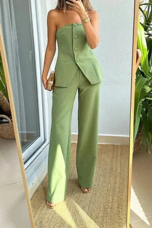 Calder Mayne | Women's Two-Piece Strapless Woven Fabric Trouser Suit
