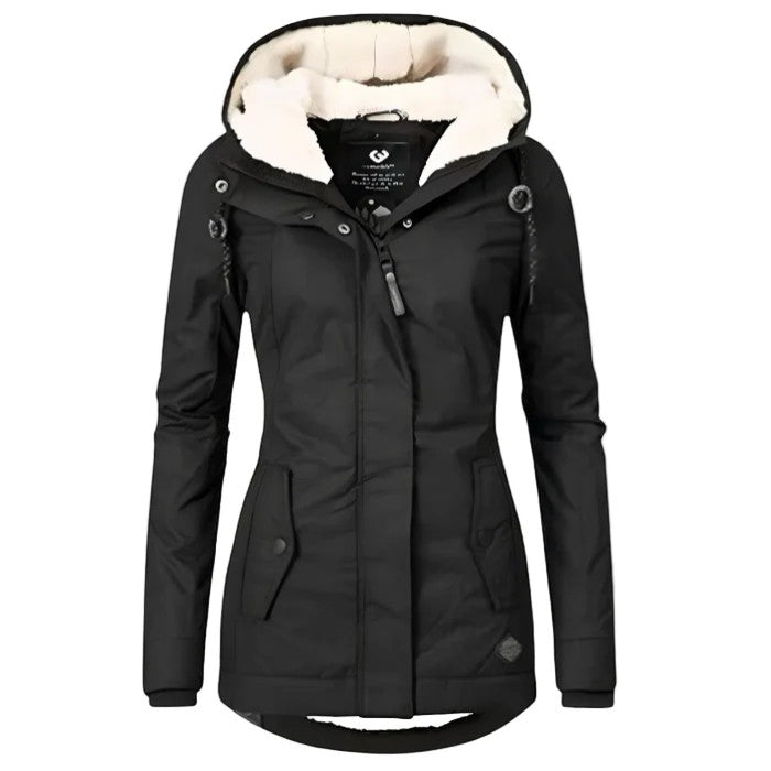 Waterproof Quilted Coat Lined with Fleece for Women with Hood – Loose Fit