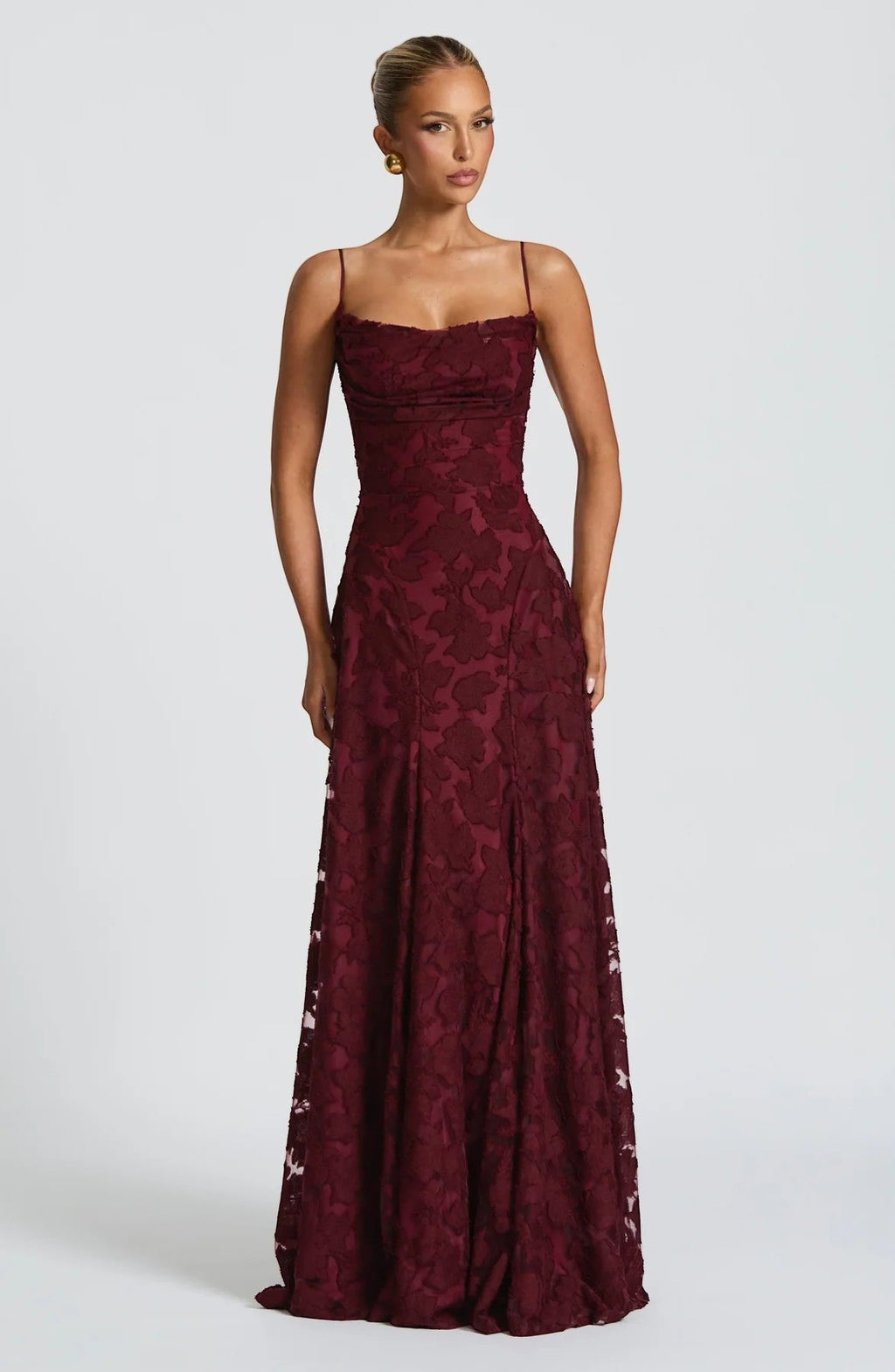 Women’s Lace-Up Backless Maxi Dress – Fitted Bodice | Textured Lace