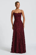 Women’s Lace-Up Backless Maxi Dress – Fitted Bodice | Textured Lace