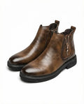 Men's laceless cowhide leather ankle boots – Side zip wedge heel