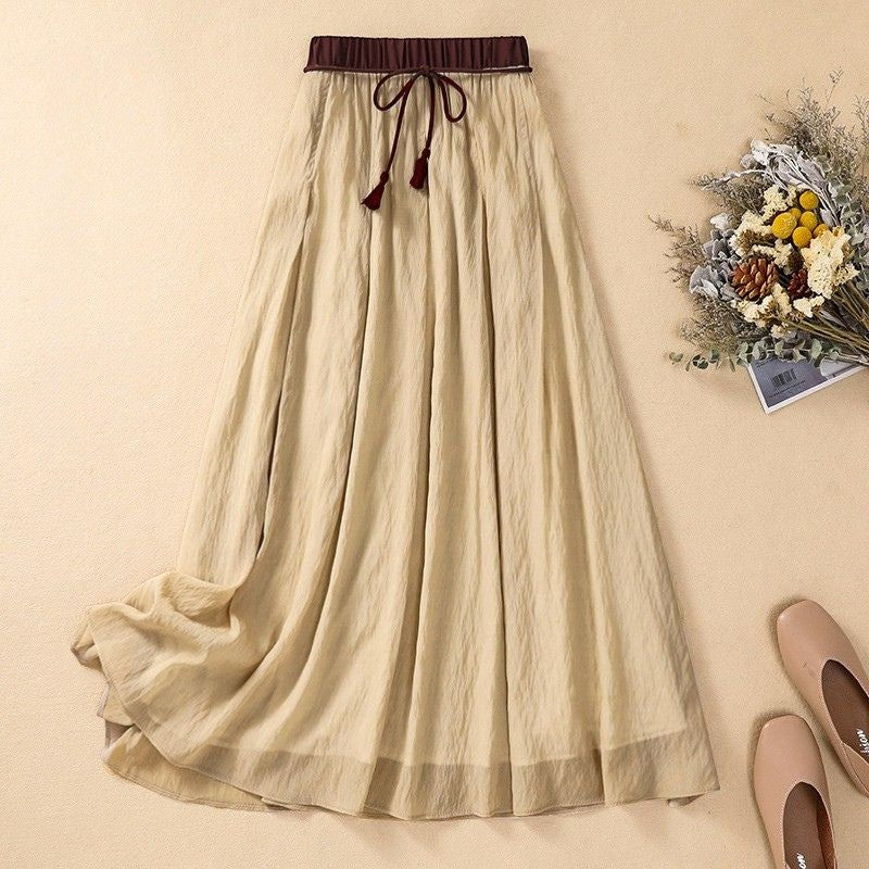 Women's linen midi skirt – Pleated flared cut