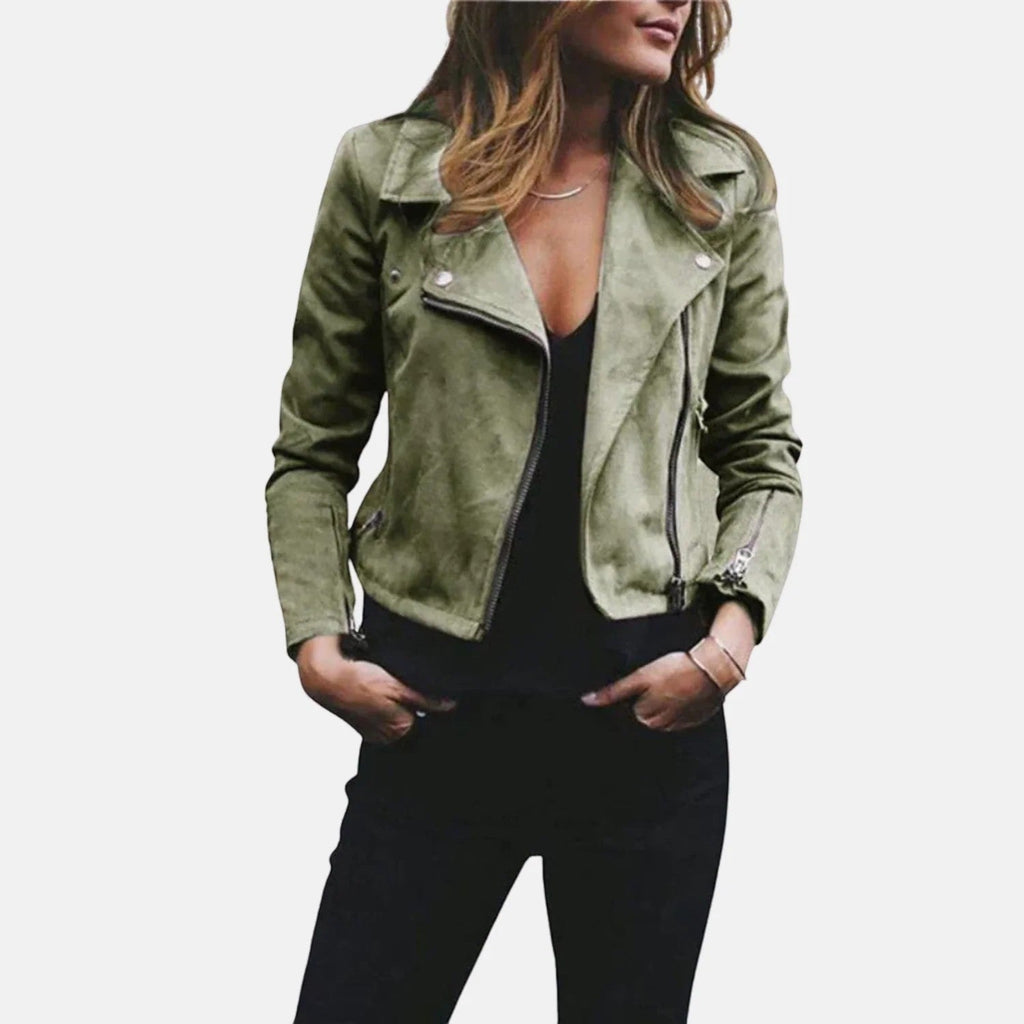 Women’s Zip Moto-Style Jacket – Diagonal Zip with Lapels | Cotton Blend