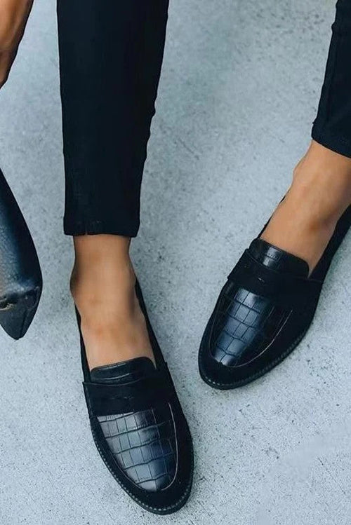 Women's Black Leather Slip-On Loafers – Round Toe Comfort