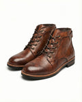 Men's lace-up cowhide leather boots – Round toe ankle support