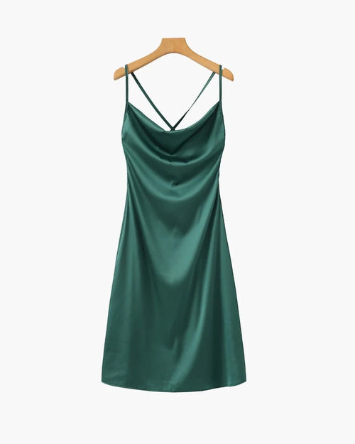 Women's 100% Silk Satin Slip Dress – Elegant Draped Neck Bias Cut