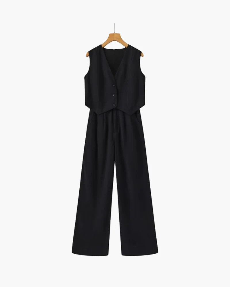 Women's Cotton Vest and Wide-Leg Pants Set – Structured Fit