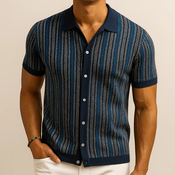 Men's jacquard knit polo shirt – Short sleeves, comfortable fit