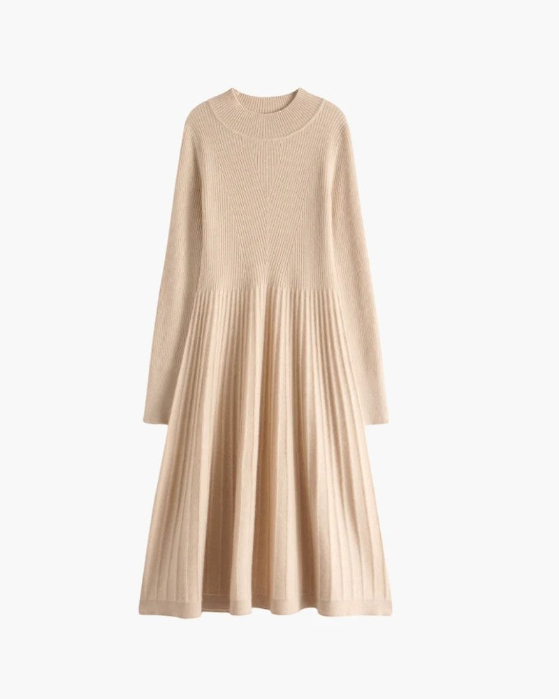 Women's cashmere knit midi dress - Long sleeves relaxed fit