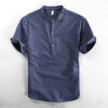 Men's short-sleeved linen shirt – Loose fit, striped