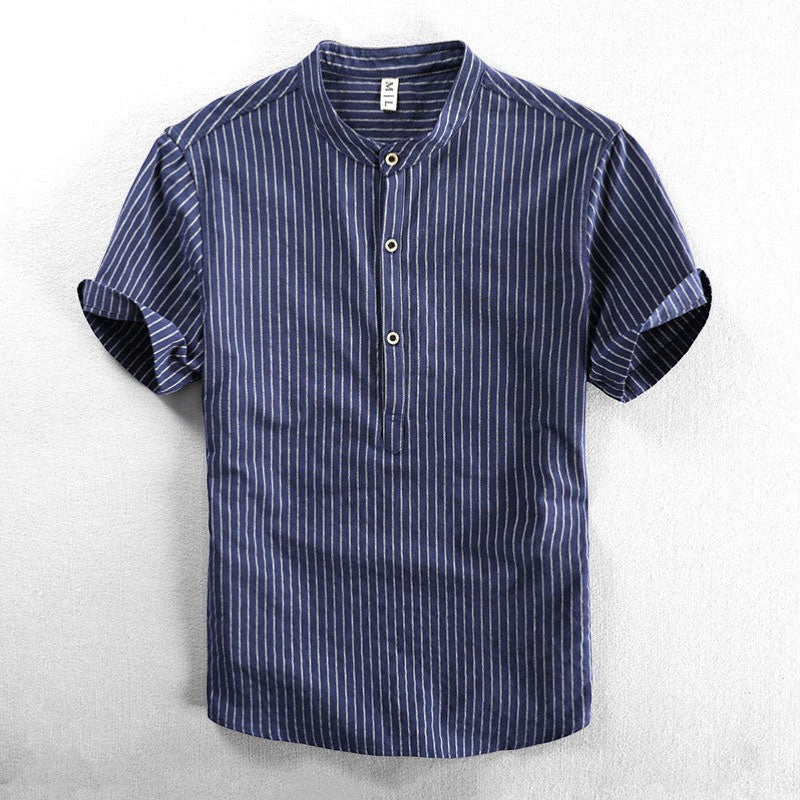 Men's short-sleeved linen shirt – Loose fit, striped