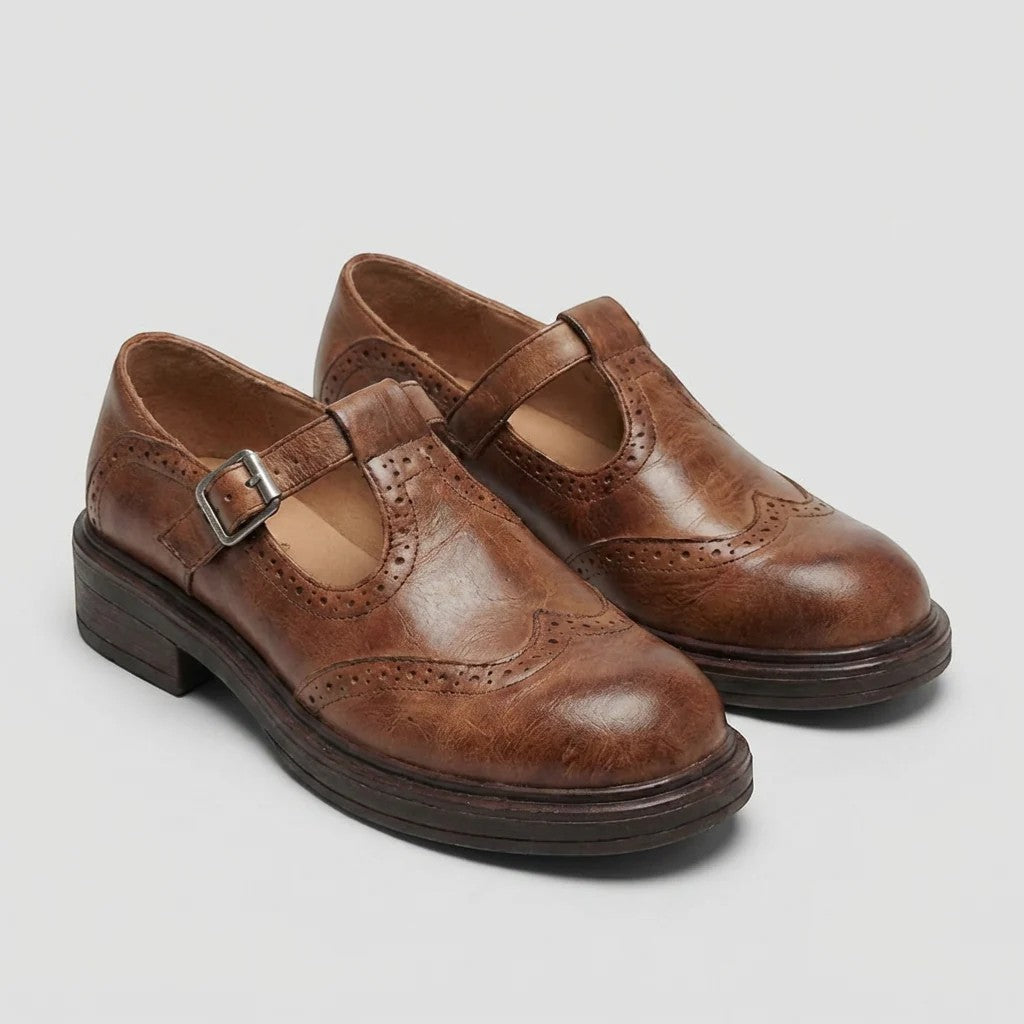 Women's leather loafers with straps – Mid-heel slim fit