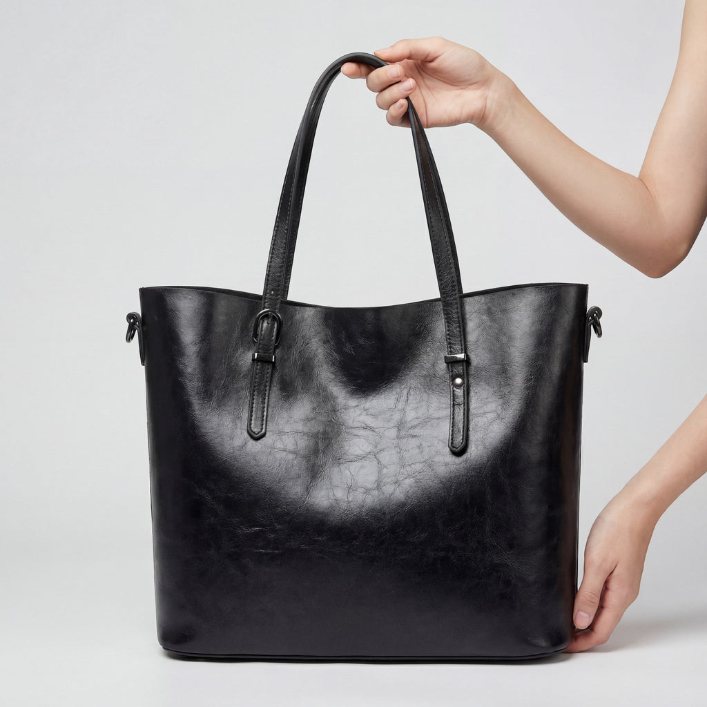 Women's smooth leather tote bag – Large capacity