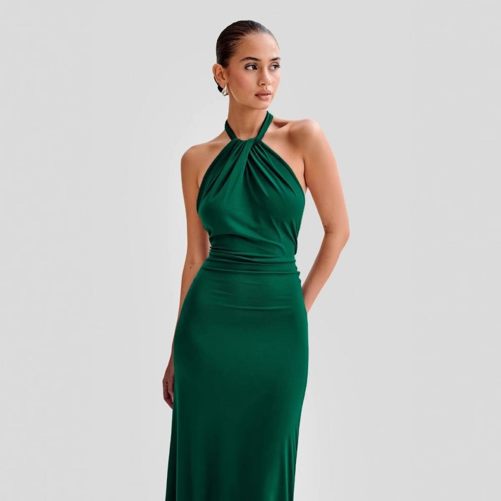 Long Dress for Women with Open Back – Fitted Halter Cut
