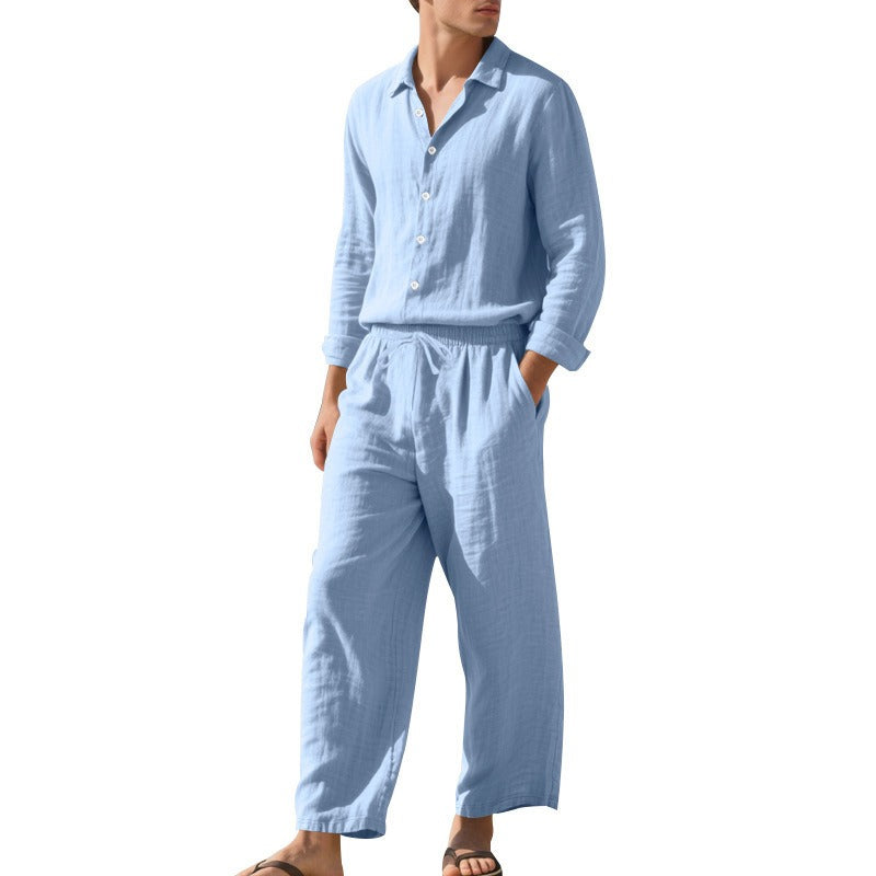 Men's Two-Piece Linen Set – Breathable Shirt and Drawstring Pants