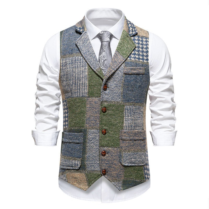Men's Patchwork Suit Waistcoat – Tailored Structured Fit in Textured Fabric