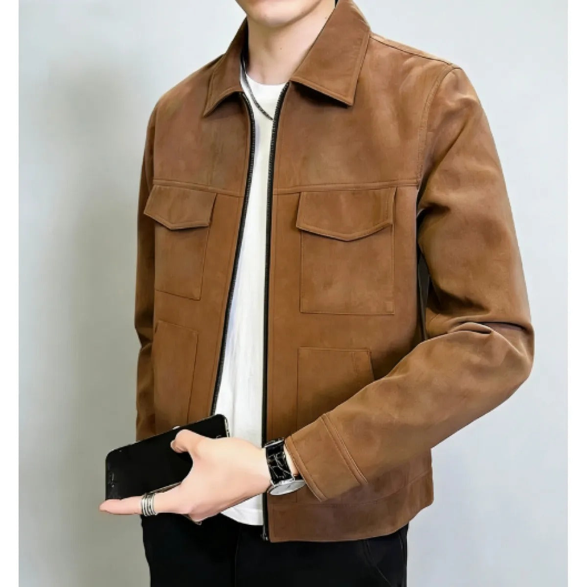 Men's Cotton Jacket – Regular Fit with Multiple Pockets