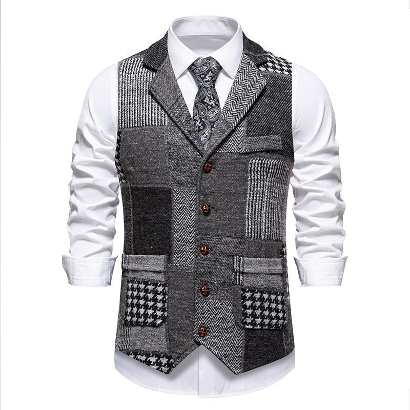 Men's Patchwork Suit Waistcoat – Tailored Structured Fit in Textured Fabric