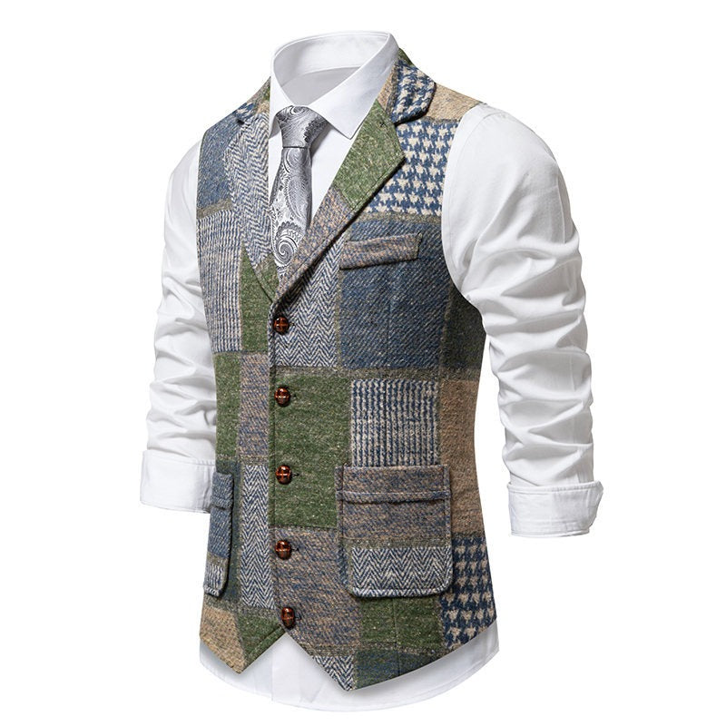 Men's Patchwork Suit Waistcoat – Tailored Structured Fit in Textured Fabric