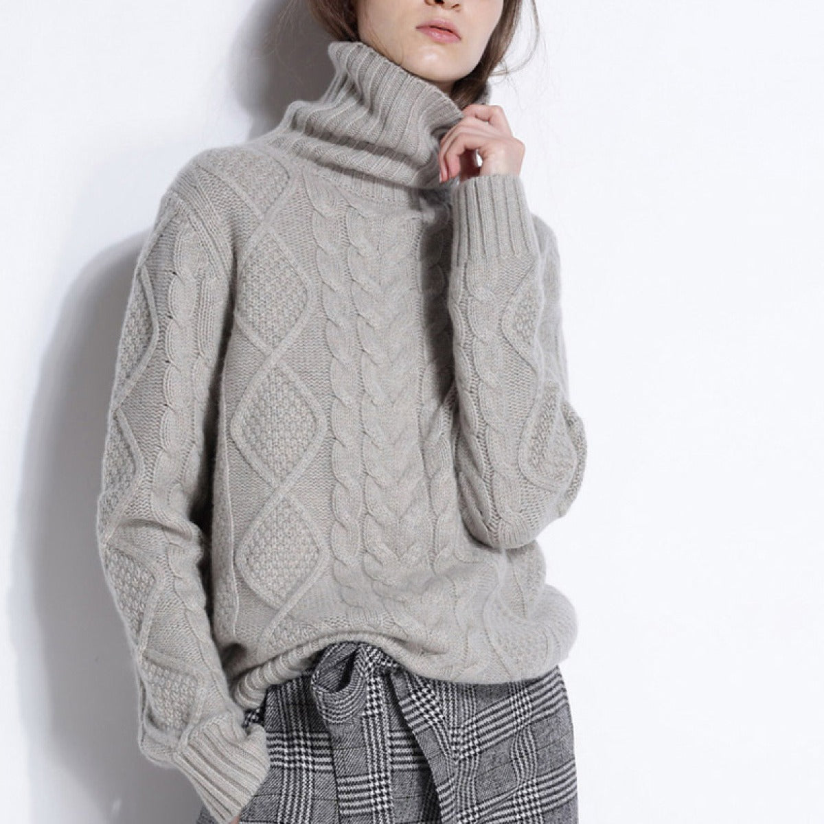 Textured Knitwear Sweater for Women – High Foldover Turtleneck