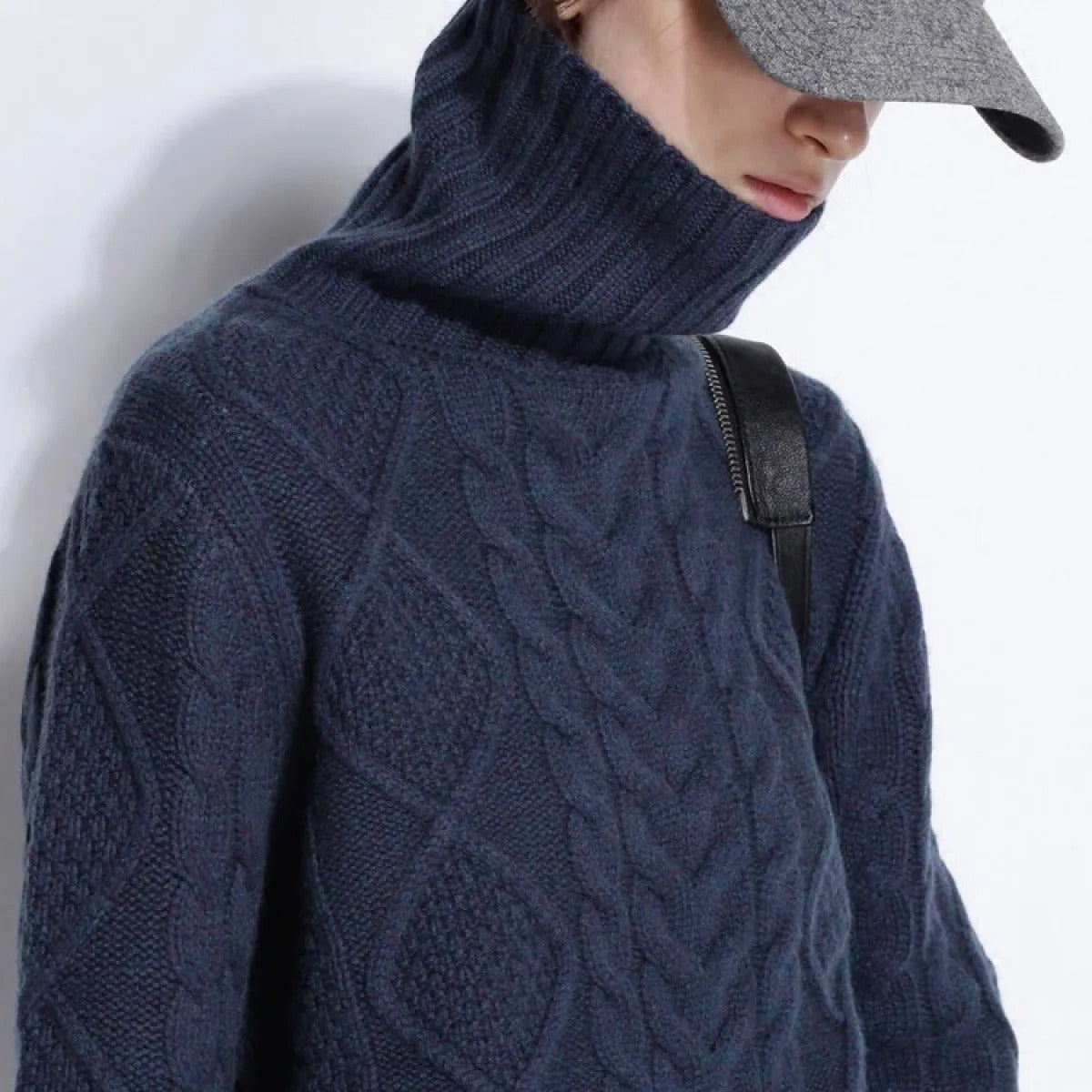 Textured Knitwear Sweater for Women – High Foldover Turtleneck
