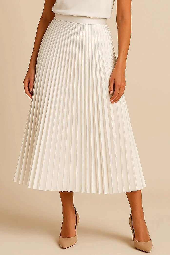 Women's Pleated Satin Midi Skirt – Fluid and Elegant Silhouette