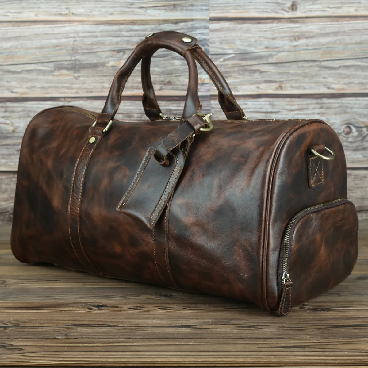 Men's Genuine Leather Travel Bag – Shoe Compartment & Shoulder Strap