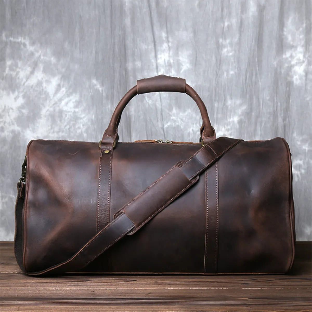 Men's Genuine Leather Travel Bag – Cylindrical Duffle Bag