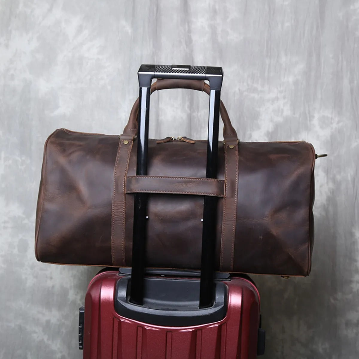 Men's Genuine Leather Travel Bag – Cylindrical Duffle Bag