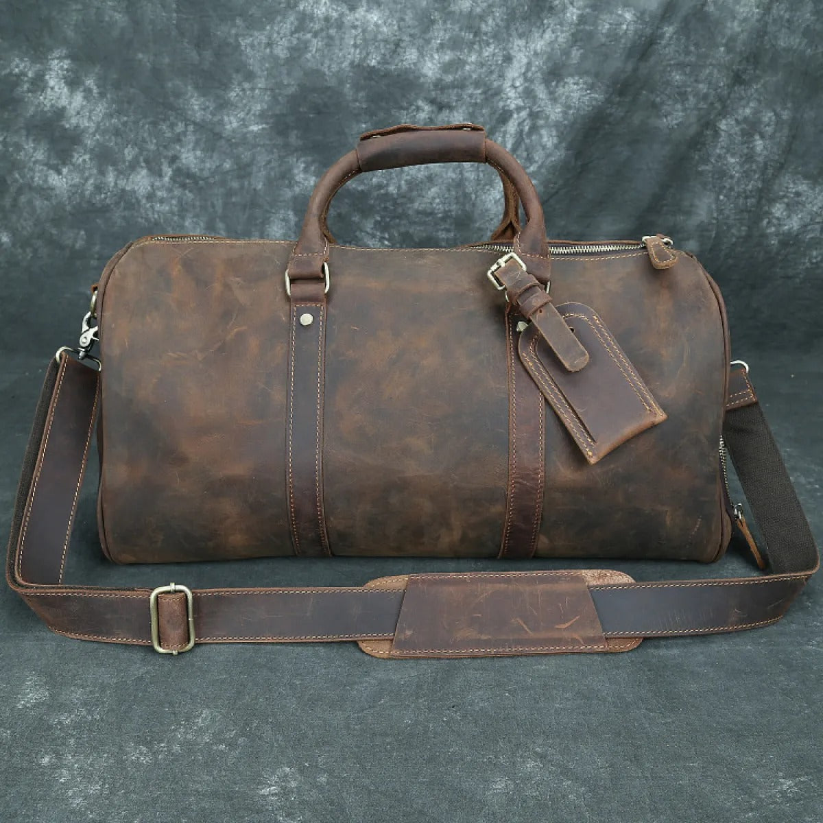 Men's Genuine Leather Travel Bag – Shoe Compartment & Shoulder Strap
