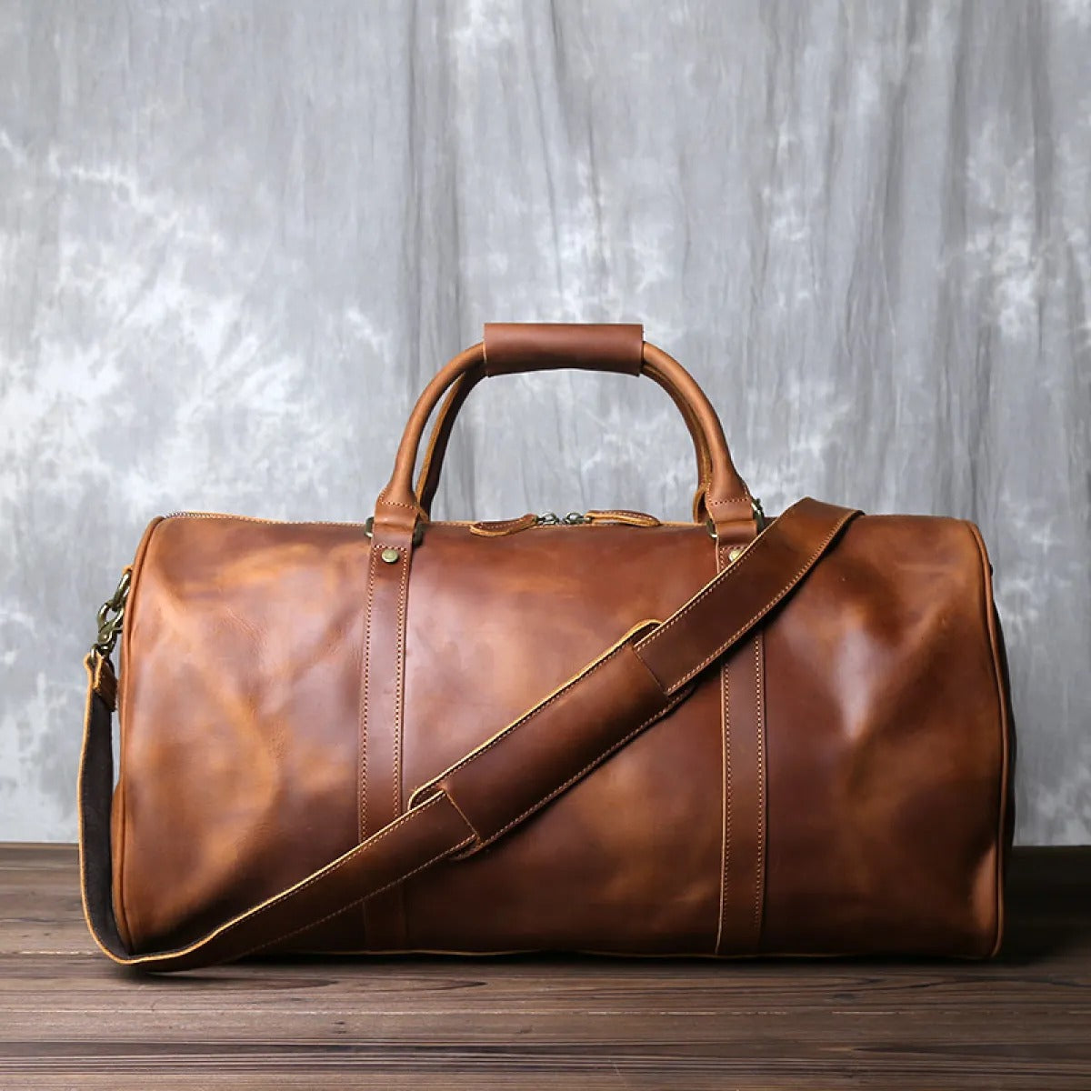 Men's Genuine Leather Travel Bag – Cylindrical Duffle Bag