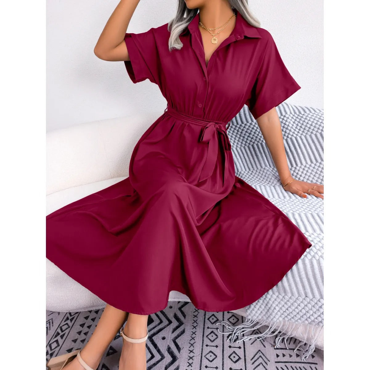 Women's Loose Shirt Dress – Tied Belt & Relaxed Fit