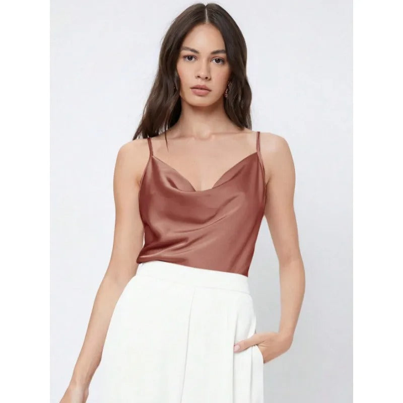 Women's Cowl Neck Satin Camisole – Soft Draped Silhouette Sleeveless