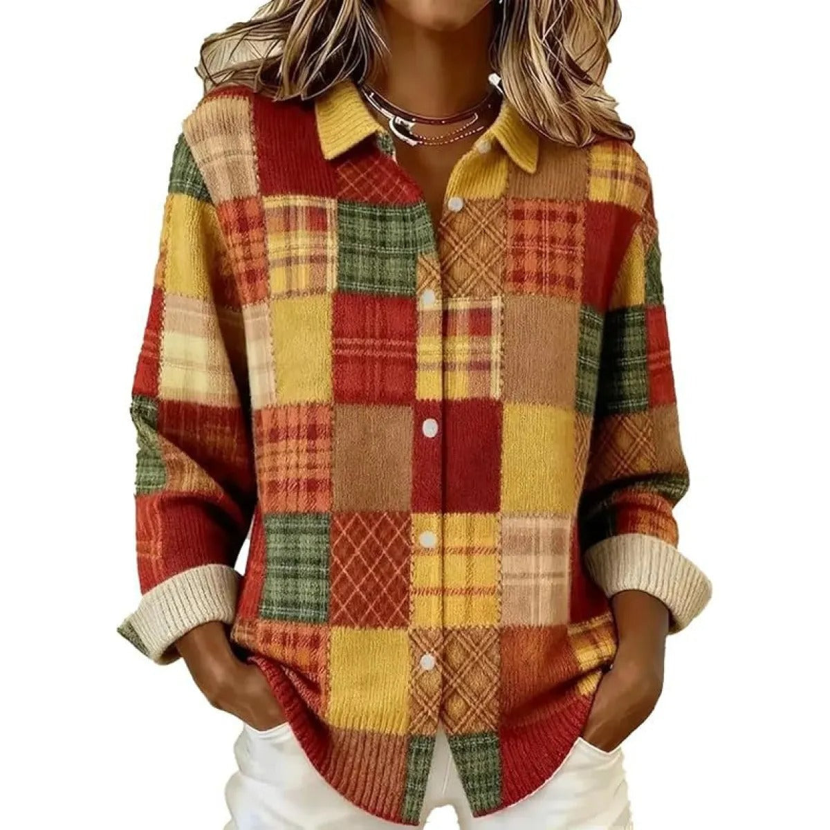 Women's Plaid Cardigan – Lightweight Woven Fabric, Regular Fit