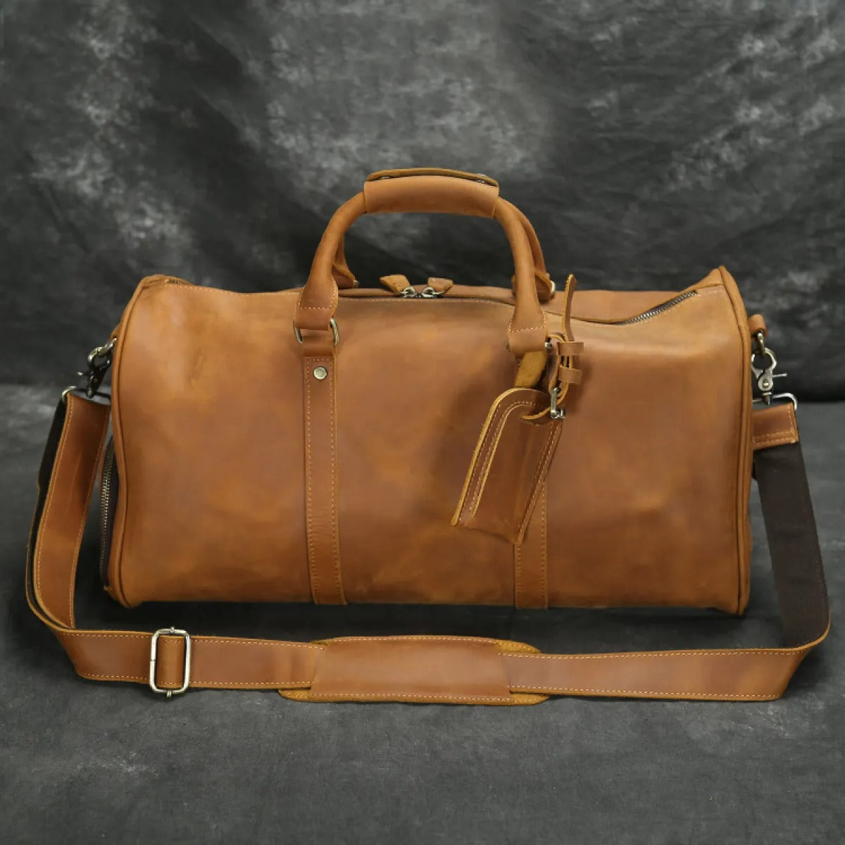 Men's Genuine Leather Travel Bag – Shoe Compartment & Shoulder Strap