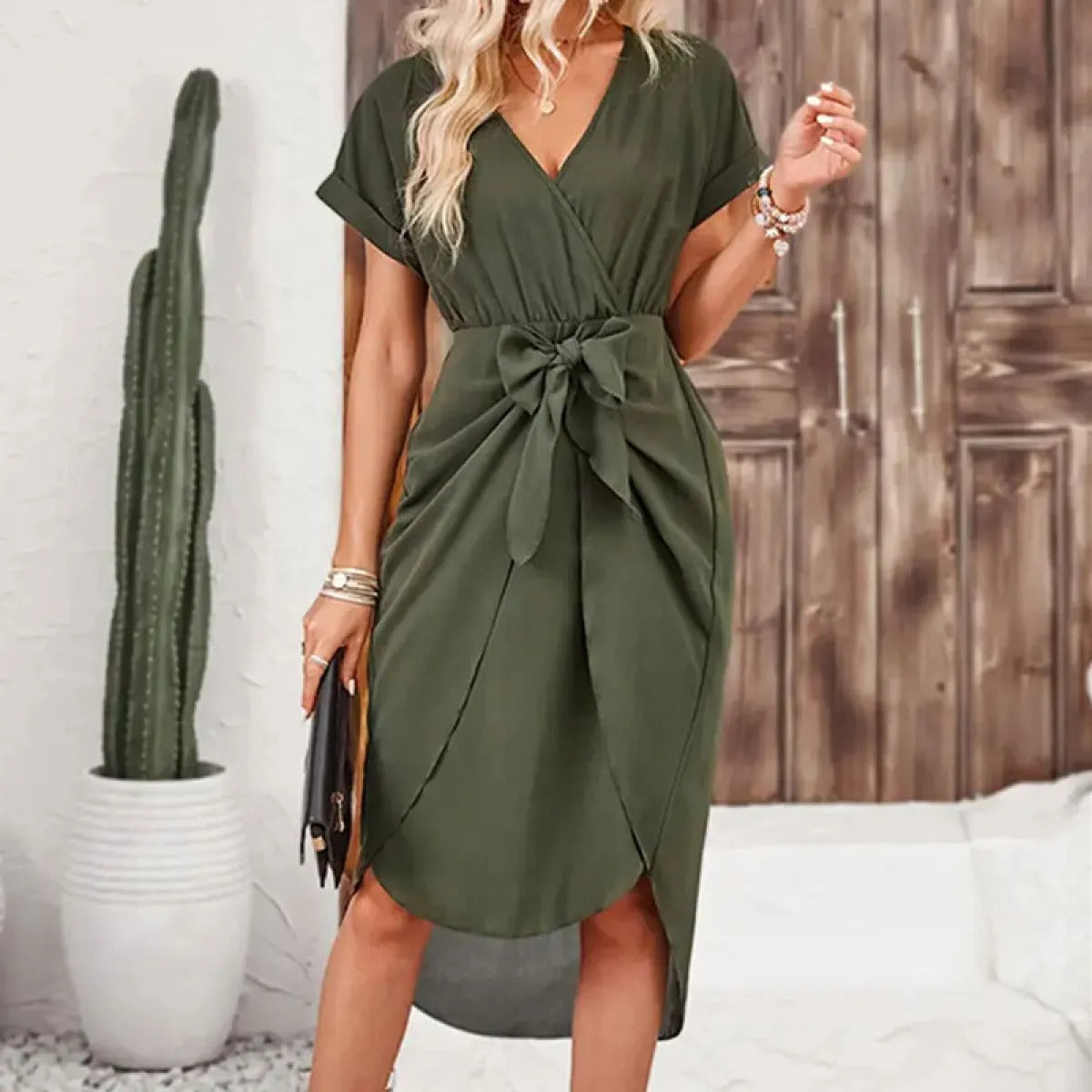 Women's Loose Short Sleeve Dress – Casual Piping Detail