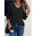 Women's V-Neck Brushed-Effect Top – Long-Sleeved Pullover Style