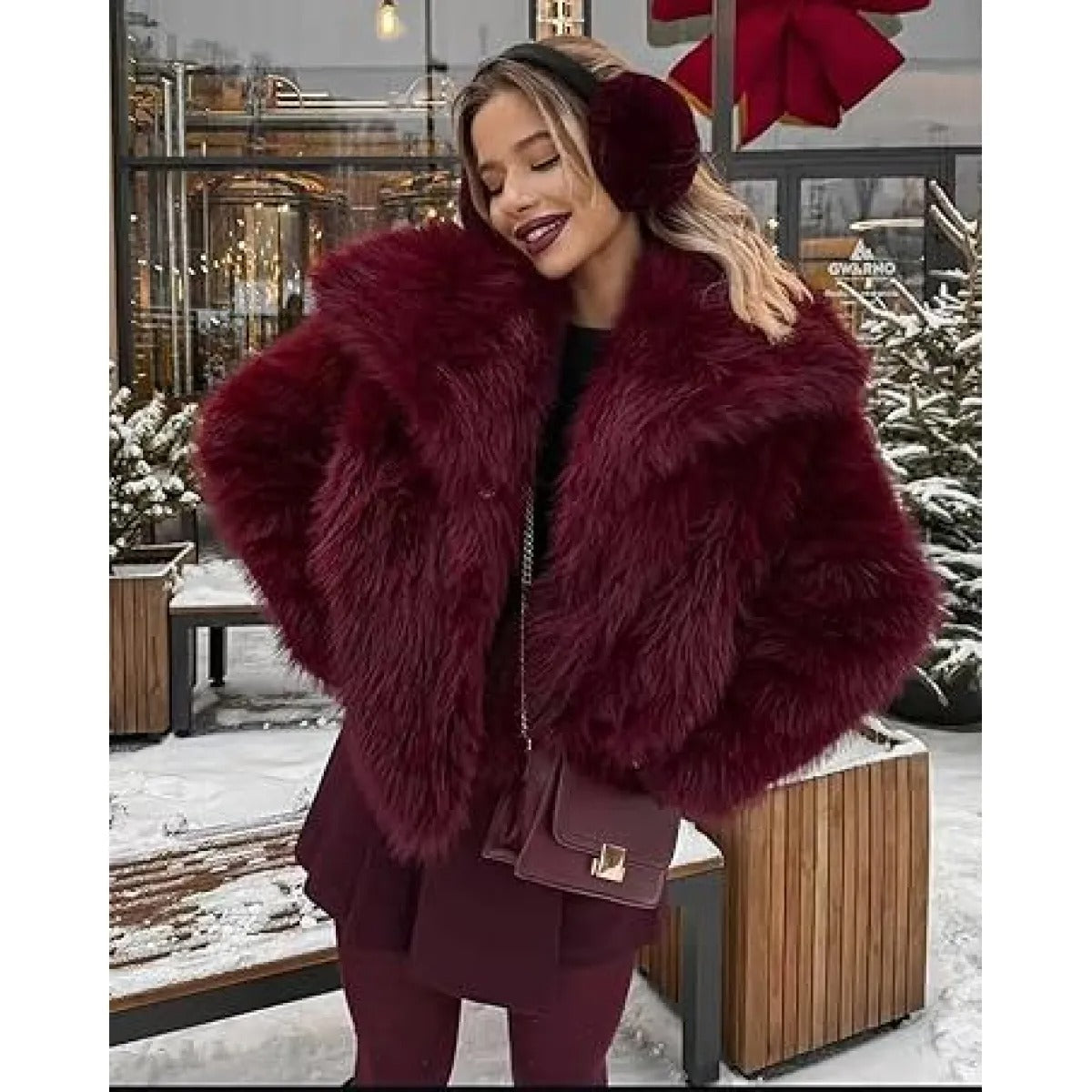 Women's Short Faux Fur Coat – Wide Modern Lapels