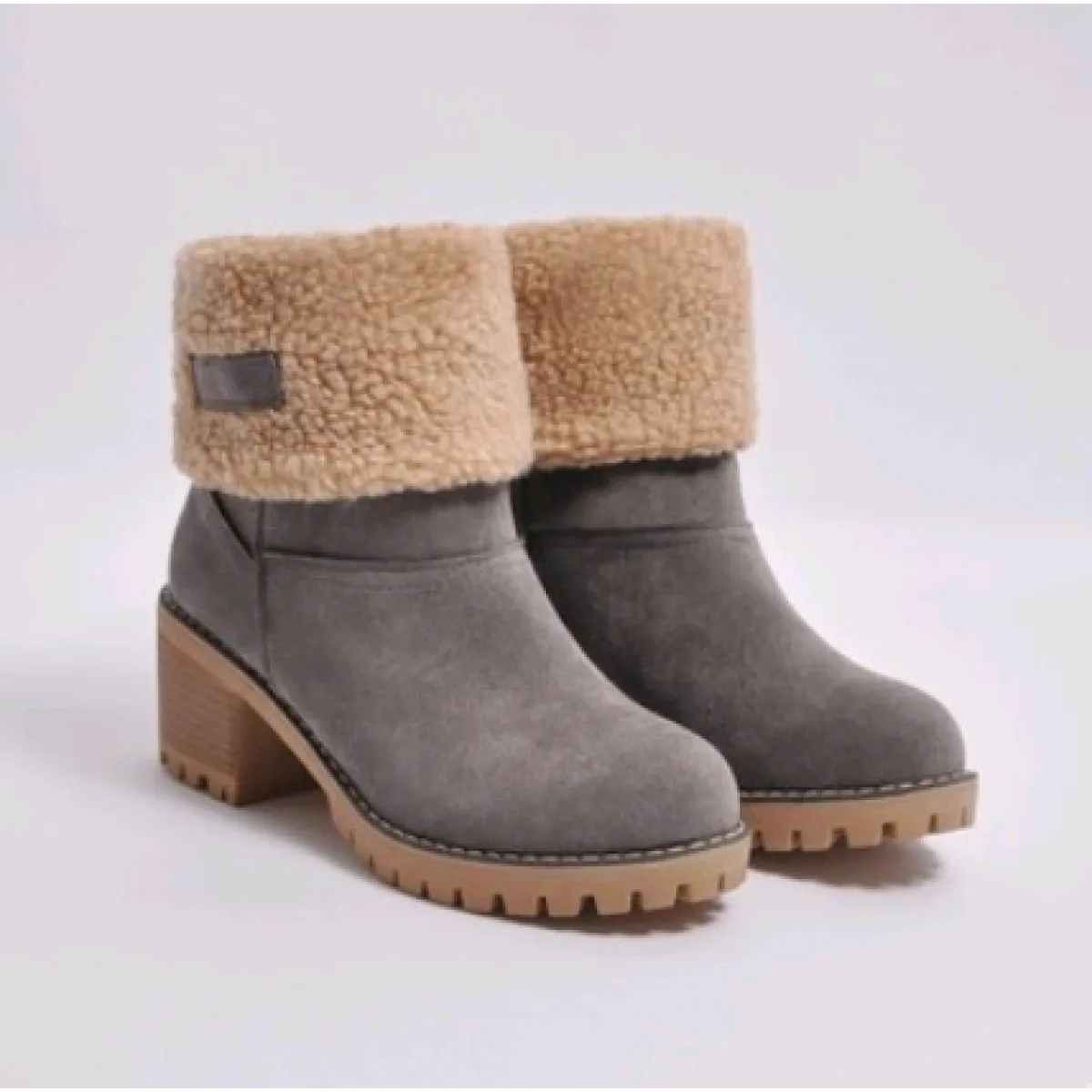 Women's Suede Boots – Mid-Calf Shaft with Chunky Heel and Cozy Turn-Down Cuff