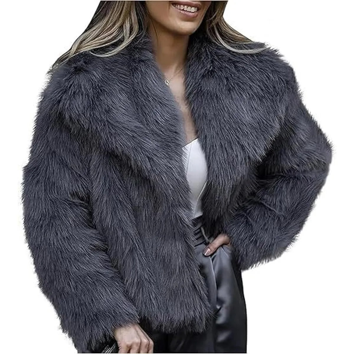 Women's Short Faux Fur Coat – Wide Modern Lapels